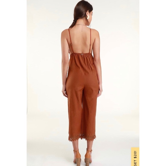 Lace and Lies Terra Cotta Crochet Lace Jumpsuit - Picture 3 of 14